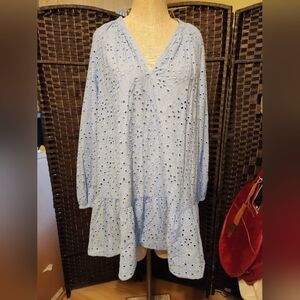 H&M Light Blue Eyelet Long Sleeve Dress